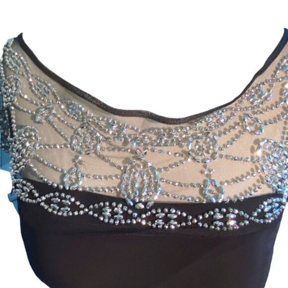 R & M Richards Black Evening Gown With Mesh Rhinestone Top Size 12 NWT - Picture 3 of 14